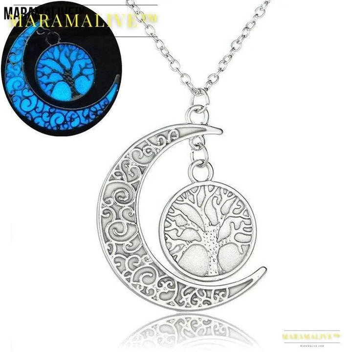 Halloween Multicolored Moonlit Tree Of Life Necklace