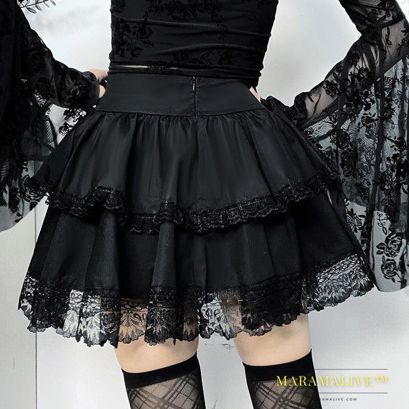 Halloween Party Style Slim Chain Cross Double Layer Gothic Skirt Women