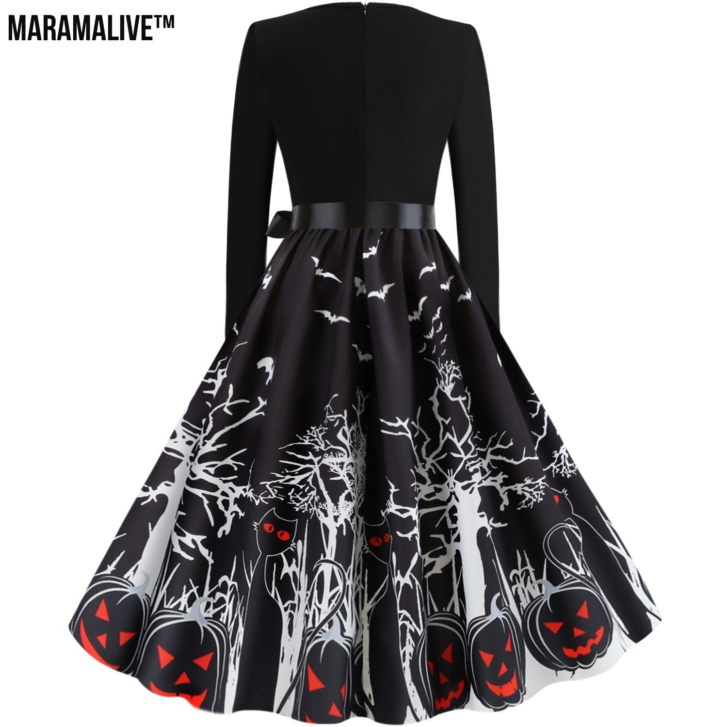 Halloween Retro Floral Print Swing Dress