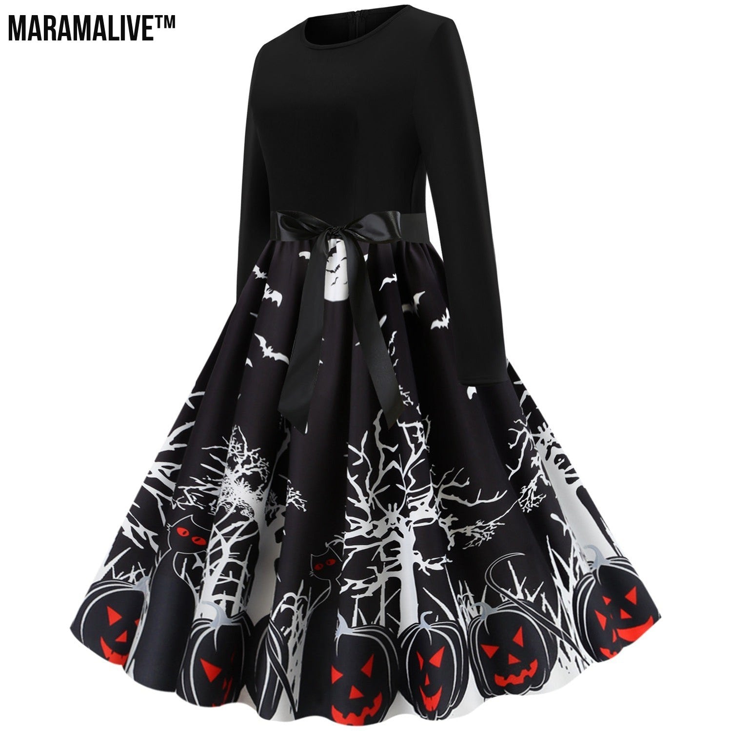 Halloween Retro Floral Print Swing Dress