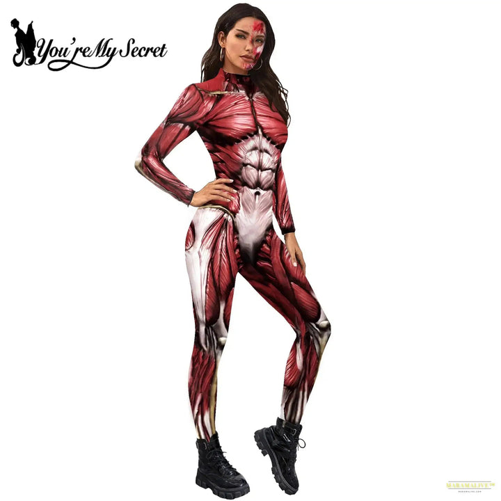 Halloween Scary Cosplay Women Men 3D Muscle Printed Jumpsuit Party Carnival Scary Costume Funny Slim Bodysuit