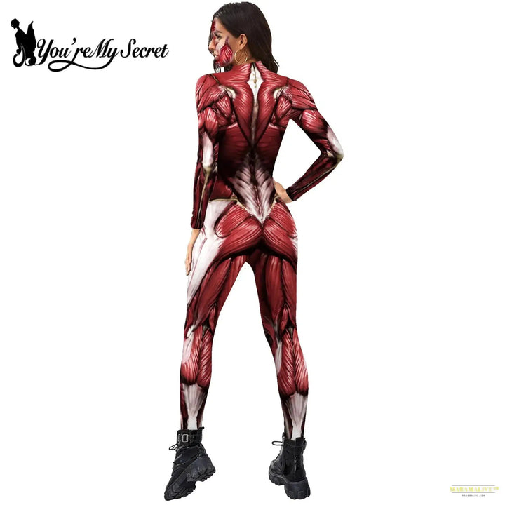 Halloween Scary Cosplay Women Men 3D Muscle Printed Jumpsuit Party Carnival Scary Costume Funny Slim Bodysuit