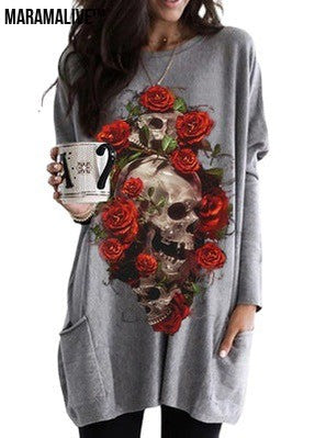 Halloween Skull Rose Print Pattern Long Sleeve