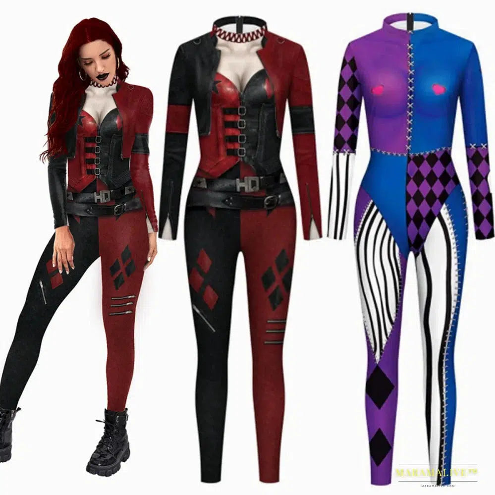 Halloween The Clown Princess Catsuit Harleen Quinzel Squad Cosplay Jumpsuit: A Gothic Vintage Statement Piece