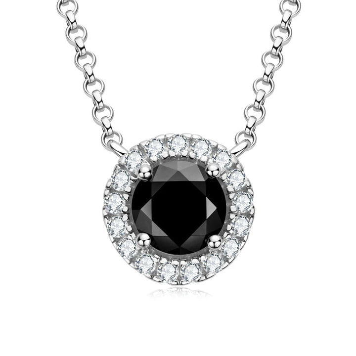 Halo Diamond Pendant Necklace for Women Round Cut 1 Carat Black Moissanite Real 925 Sterling Silver Vintage Jewelry Gift