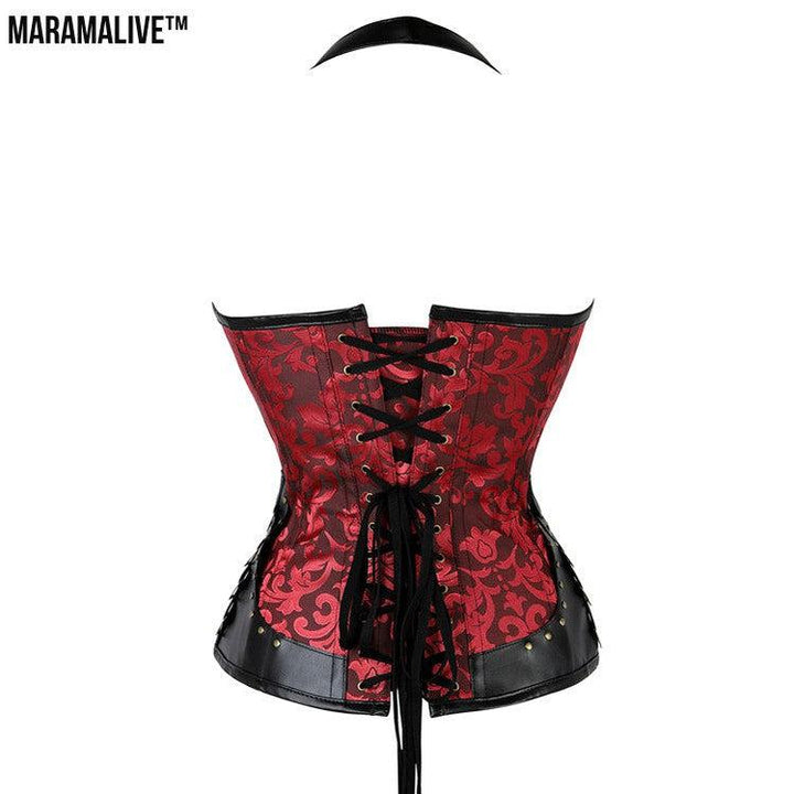 Halter Neck Gothic Corset - Strapped Steampunk Bustier with Metal