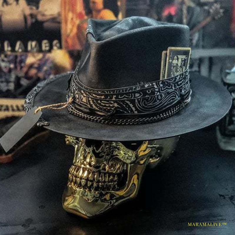 Handcrafted Gothic Halloween Cowboy Hat with Unique Skull Detailing - Trendy Western Headgear