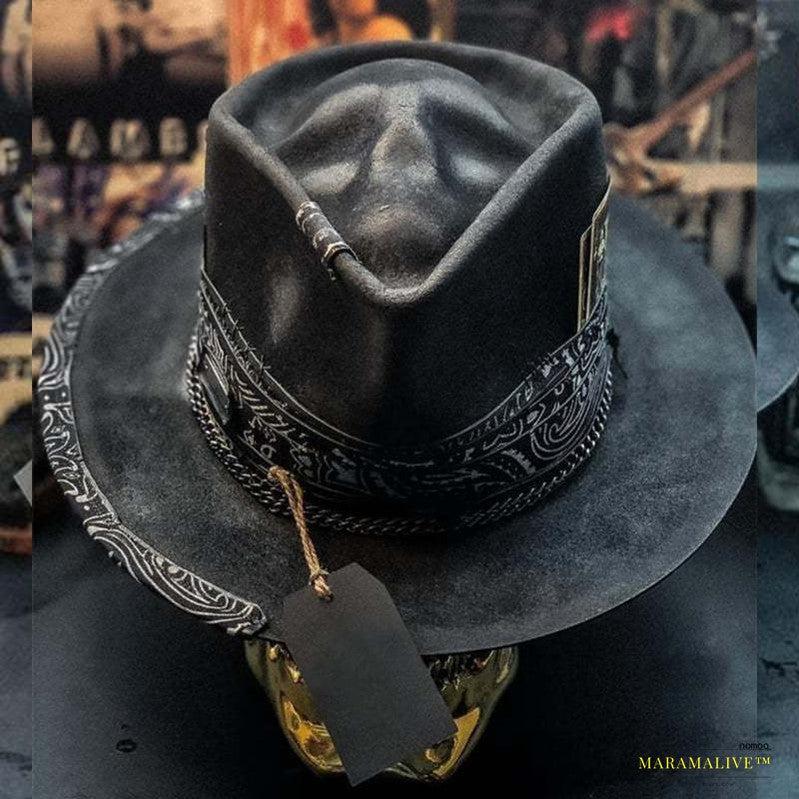 Handcrafted Gothic Halloween Cowboy Hat with Unique Skull Detailing - Trendy Western Headgear