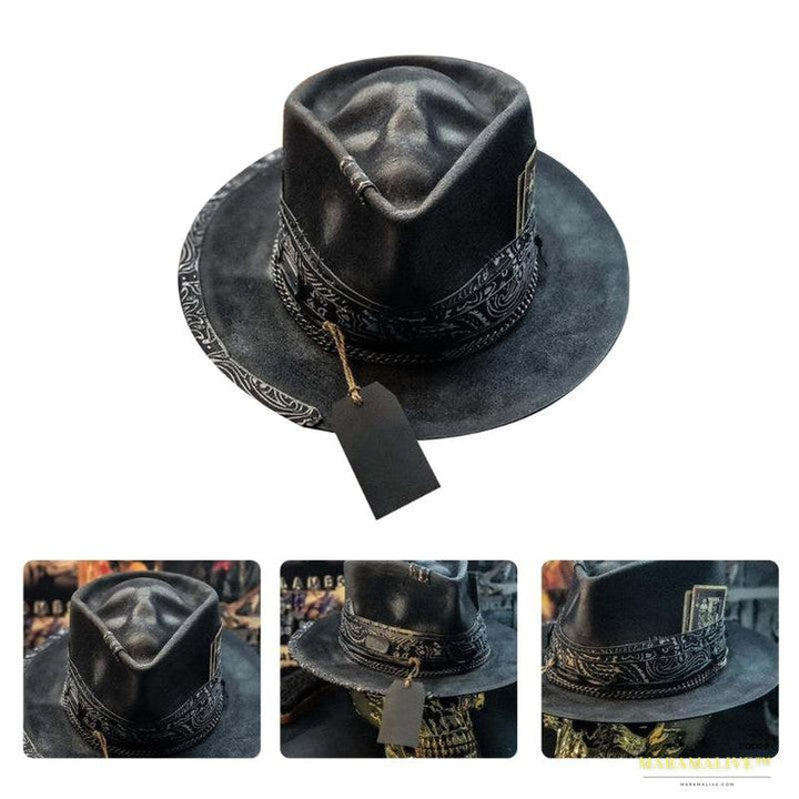 Handcrafted Gothic Halloween Cowboy Hat with Unique Skull Detailing - Trendy Western Headgear