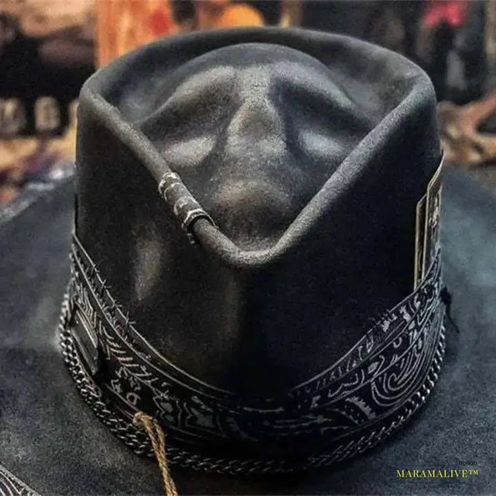 Handcrafted Gothic Halloween Cowboy Hat with Unique Skull Detailing - Trendy Western Headgear