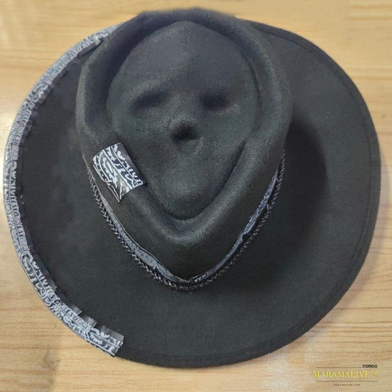 Handcrafted Gothic Halloween Cowboy Hat with Unique Skull Detailing - Trendy Western Headgear