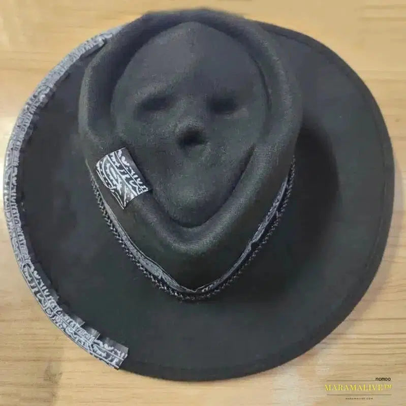 Handcrafted Gothic Halloween Cowboy Hat with Unique Skull Detailing - Trendy Western Headgear