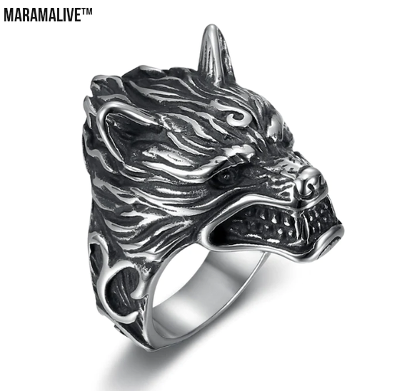 Handcrafted Stainless Steel Wolf Head Ring