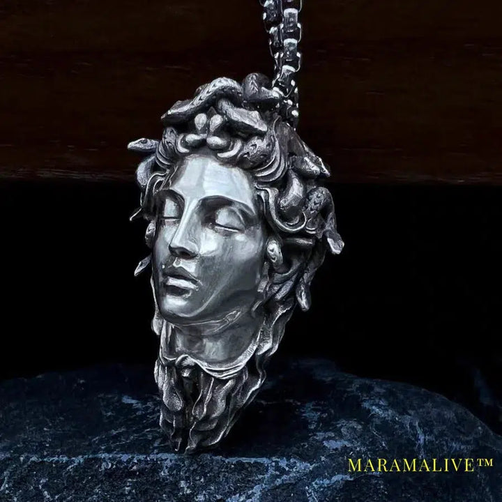 Handcrafted Sterling Silver Medusa s925 Silver Necklace Ancient Greek Myth Snake Woman Pendant Featured Pendant