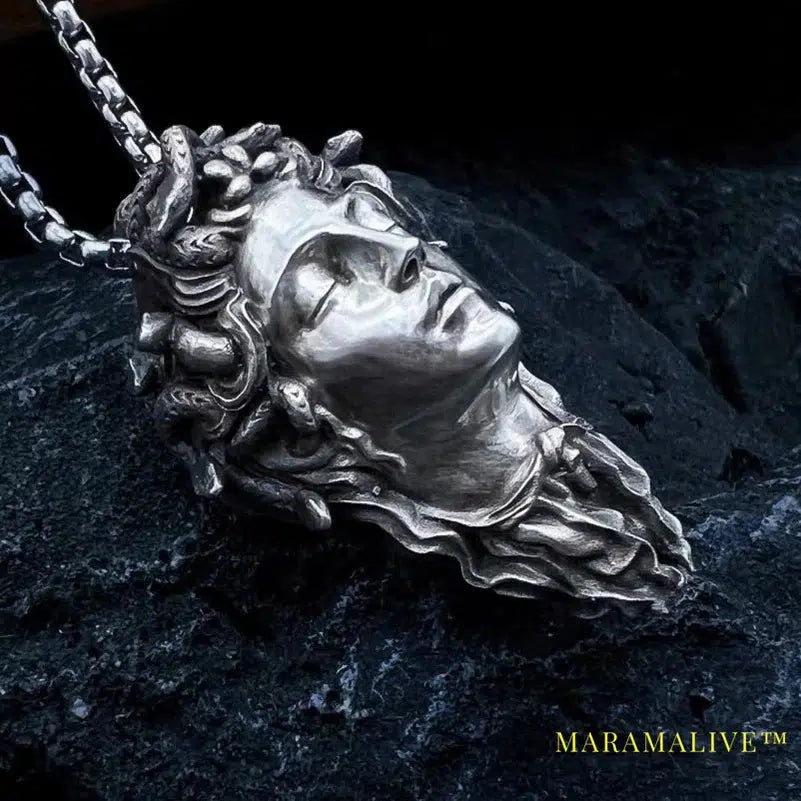 Handcrafted Sterling Silver Medusa s925 Silver Necklace Ancient Greek Myth Snake Woman Pendant Featured Pendant