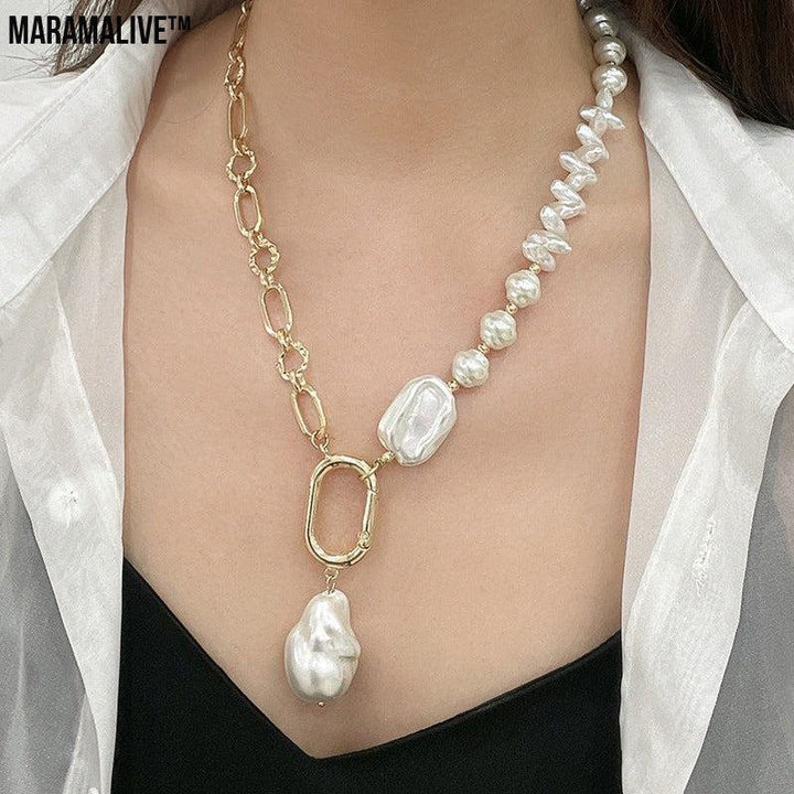 Handmade Beaded Baroque Pearl Pendant Necklace For Women