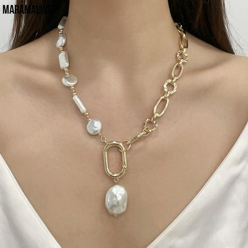 Handmade Beaded Baroque Pearl Pendant Necklace For Women