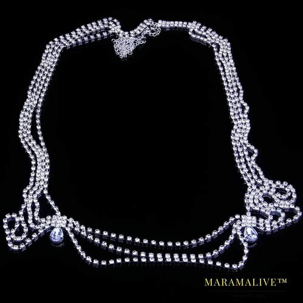 Handmade Bridal Rhinestone Shoulder Necklace Chain for Women Wedding Crystal Body Shoulder Jewelry Statement Necklace