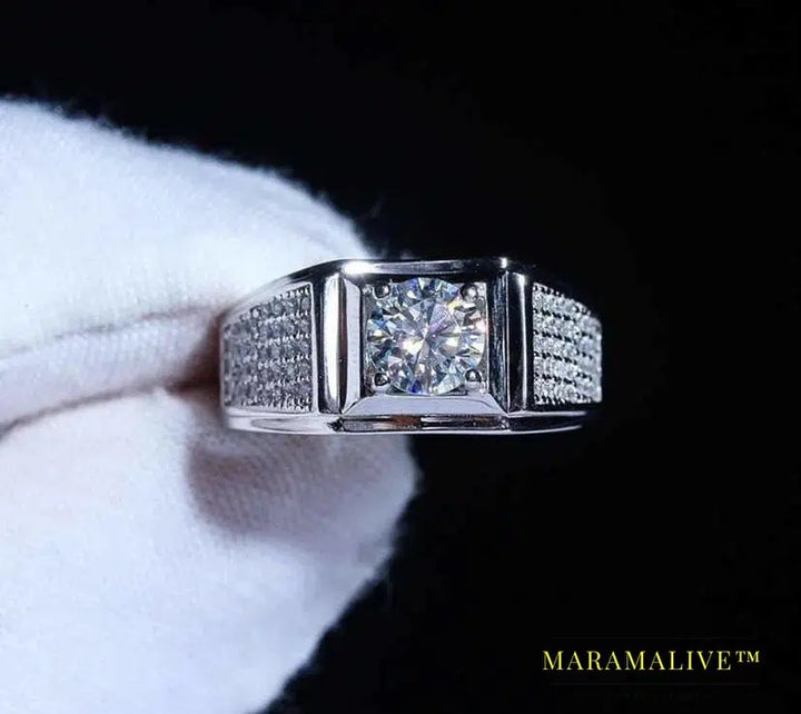 Handmade Male 5ct Lab Moissanite Diamond Ring 925 sterling silver Engagement Wedding band Rings for Men Party Gift