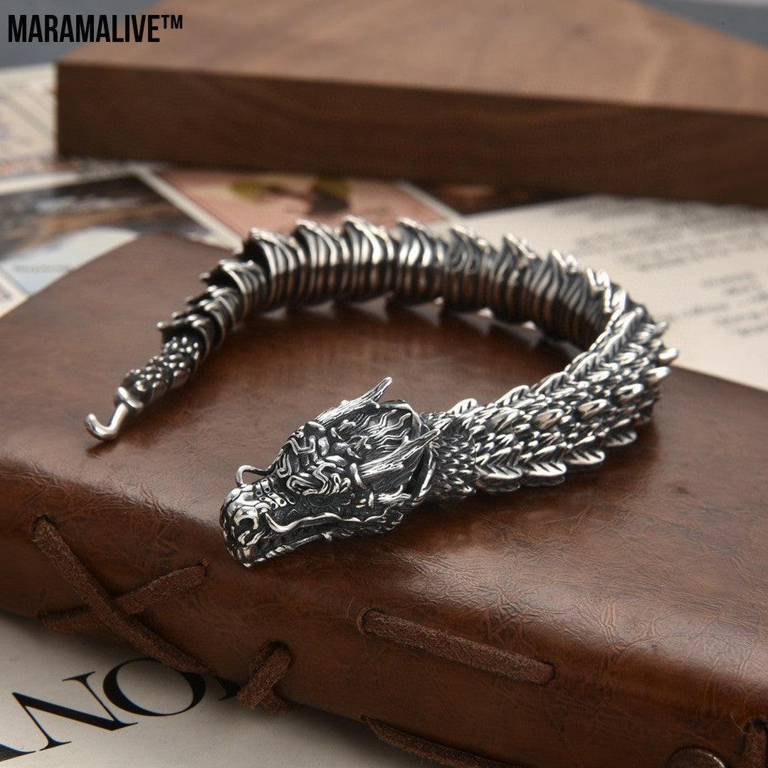 Handmade Retro Domineering Dragon Head Bracelet Men