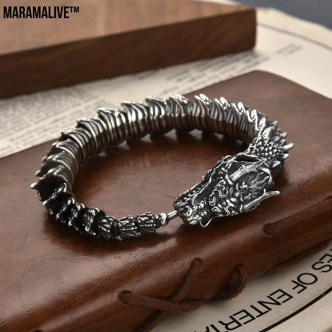 Handmade Retro Domineering Dragon Head Bracelet Men