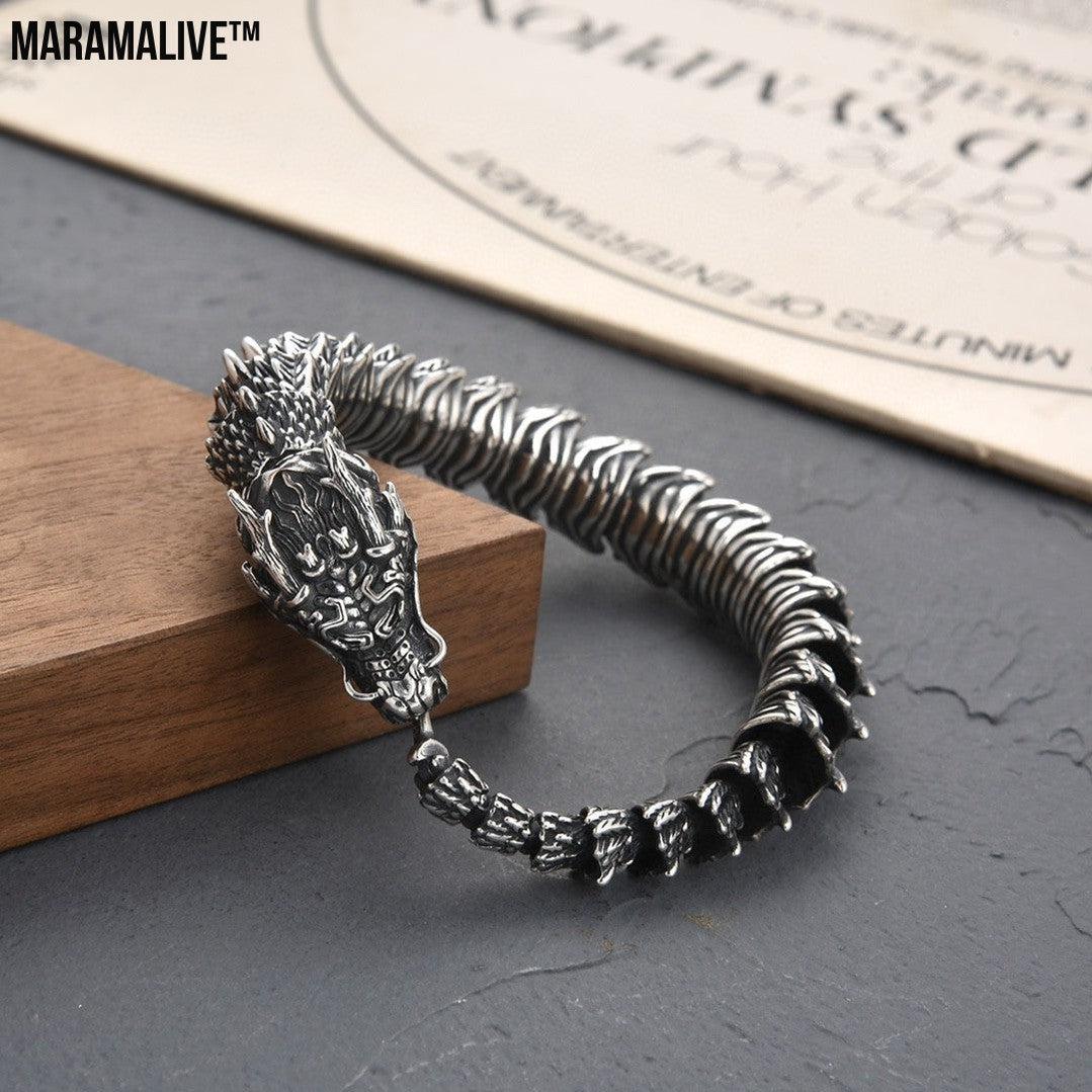 Handmade Retro Domineering Dragon Head Bracelet Men