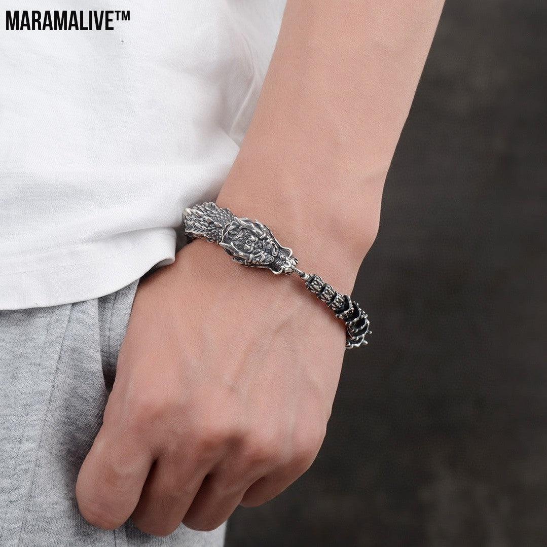 Handmade Retro Domineering Dragon Head Bracelet Men