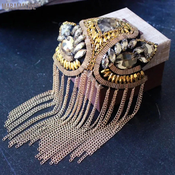 Handmade epaulette jewelry tassel big shoulder brooch epaulet /epaulettes spikes/ blazer accessories/pin