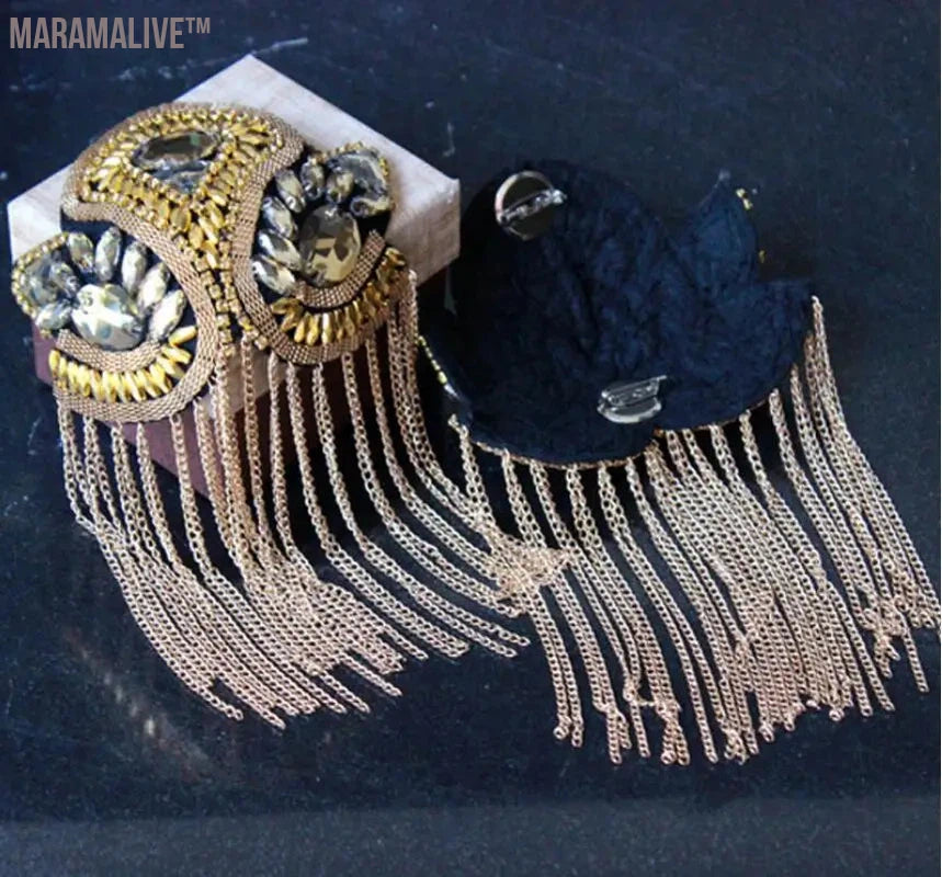 Handmade epaulette jewelry tassel big shoulder brooch epaulet /epaulettes spikes/ blazer accessories/pin