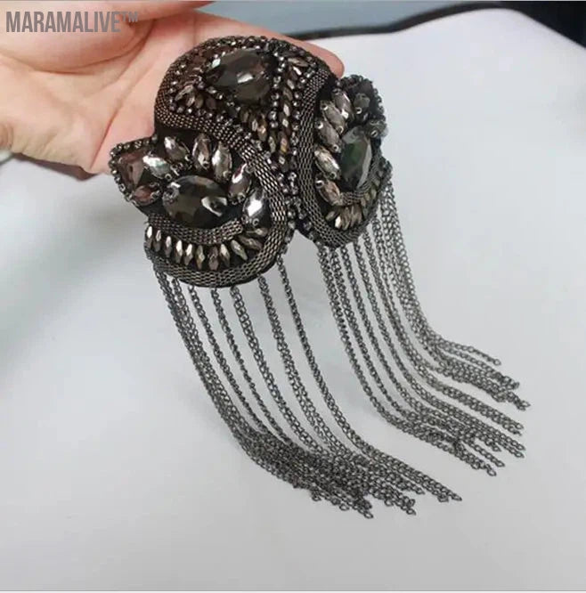 Handmade epaulette jewelry tassel big shoulder brooch epaulet /epaulettes spikes/ blazer accessories/pin