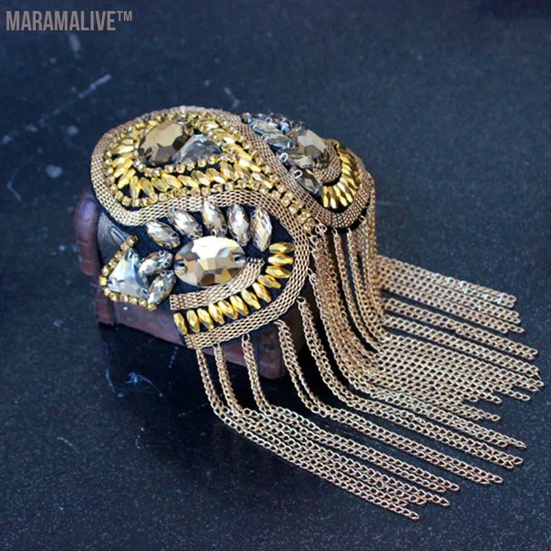 Handmade epaulette jewelry tassel big shoulder brooch epaulet /epaulettes spikes/ blazer accessories/pin