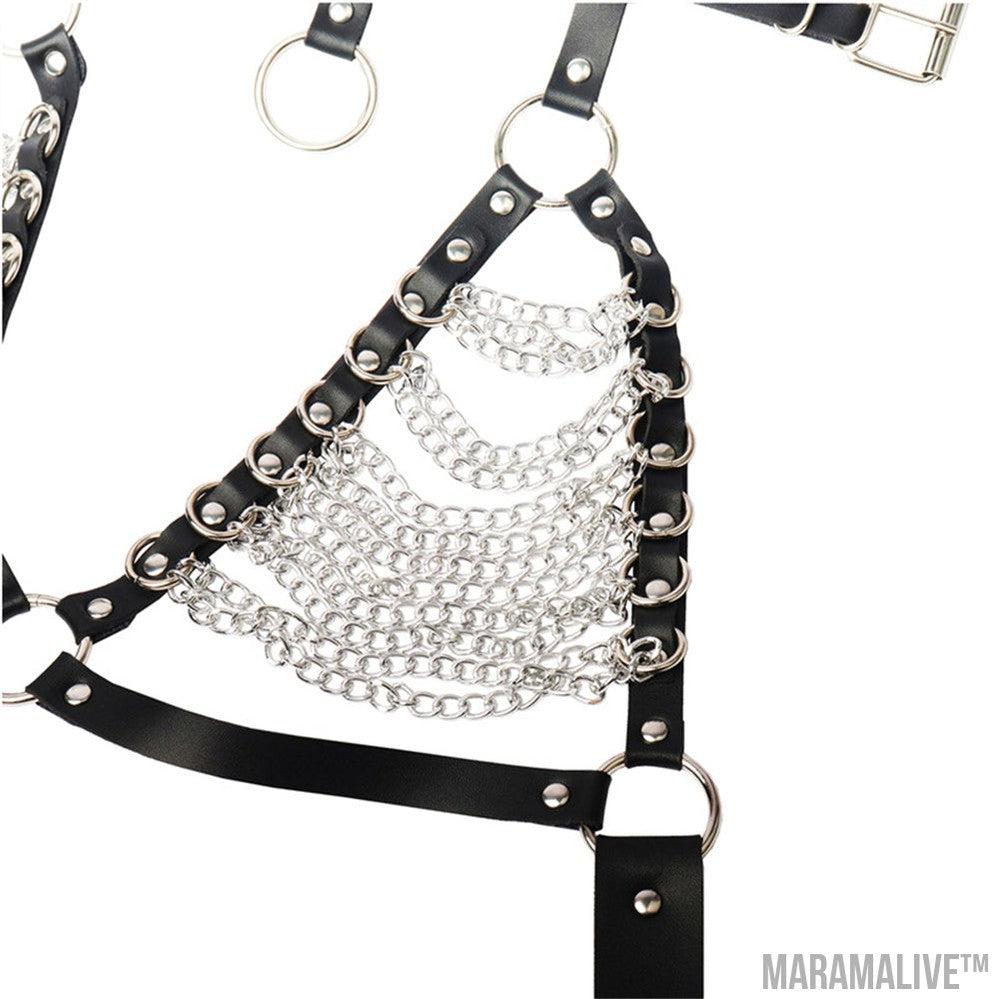 Handsome Lady Studded Punk Collar Belt Nightclub Sexy Metal Chain Strap Punk PU Harness