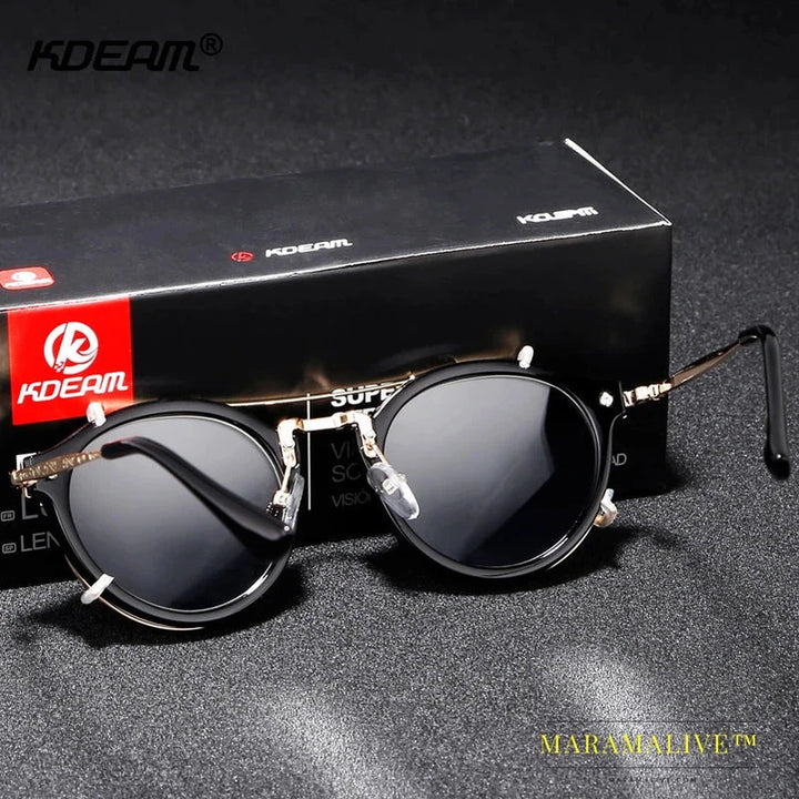 Happy Clip On Sunglasses Men Removable Round Glasses Steampunk Women Carve Design Sunglass With Brand Box