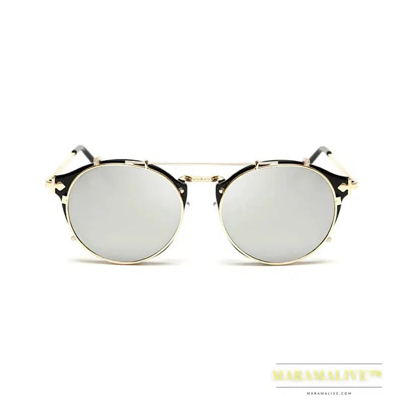 Happy Clip On Sunglasses Men Removable Round Glasses Steampunk Women Carve Design Sunglass With Brand Box