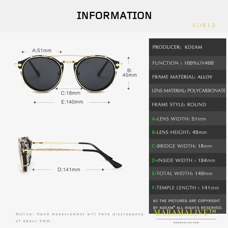 Happy Clip On Sunglasses Men Removable Round Glasses Steampunk Women Carve Design Sunglass With Brand Box