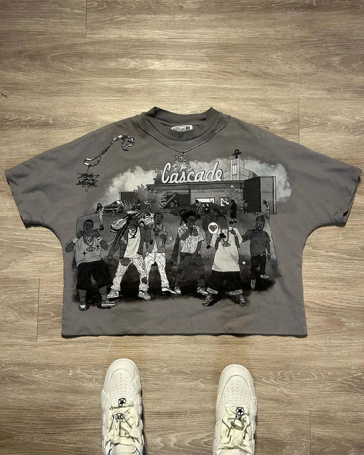 Harajuku Gothic Gray Y2k Oversized T-Shirt: Unisex Hip Hop Punk Graphic Tee with Short Sleeves