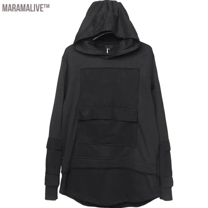 Harajuku Patchwork Pullover Hoodie Men Hip Hop Streetwear Techwear Hoodies Sweatshirts Cotton Tops Black Spring Tracksuit