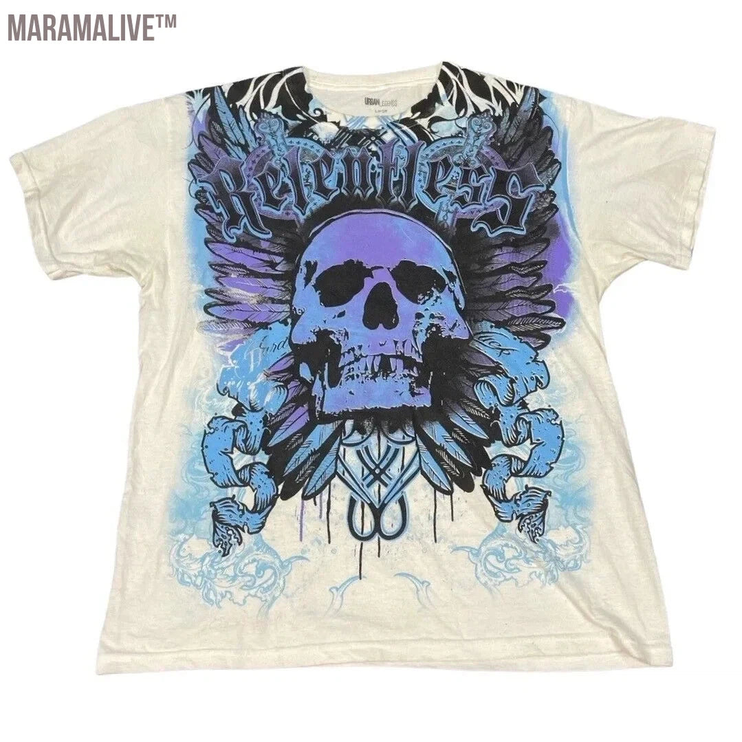 Harajuku Retro Casual Summer T-shirt Female Hip-Hop Elite Aesthetic Skull Pattern T-shirt Gothic Cross Shirt For Men And Women