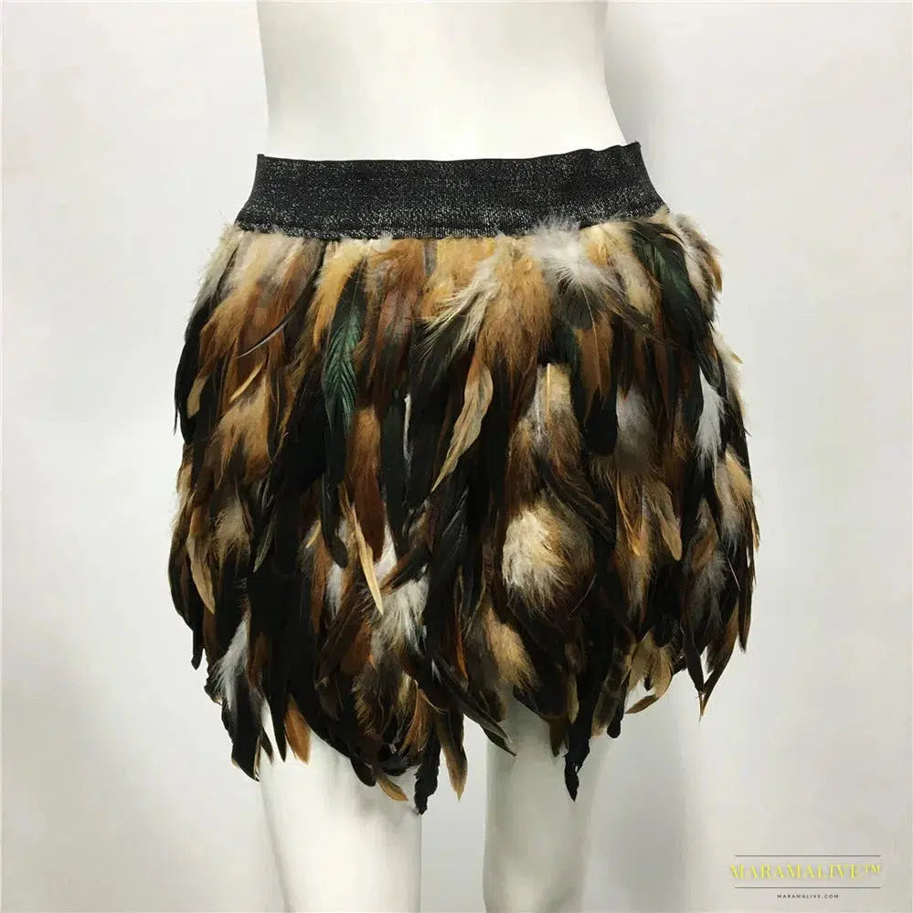 Harajuku Style Fluffy Feather Burning Festival Rave Skirts Elastic Waist Carnival Nightclub Outfit Women Mini Skirts Plus Size