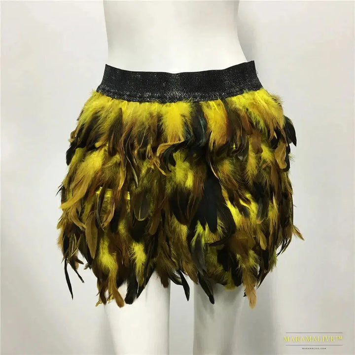 Harajuku Style Fluffy Feather Burning Festival Rave Skirts Elastic Waist Carnival Nightclub Outfit Women Mini Skirts Plus Size