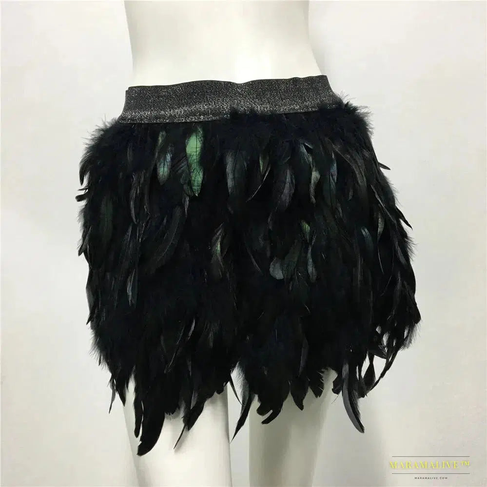 Harajuku Style Fluffy Feather Burning Festival Rave Skirts Elastic Waist Carnival Nightclub Outfit Women Mini Skirts Plus Size