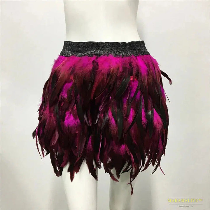 Harajuku Style Fluffy Feather Burning Festival Rave Skirts Elastic Waist Carnival Nightclub Outfit Women Mini Skirts Plus Size