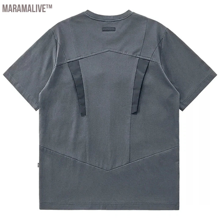 Harajuku Y2K Streetwear T-shirts Men Techwear Darkwear Hip Hop T Shirt Irregular Splicing Fashion Gray Tshirt Top Tees