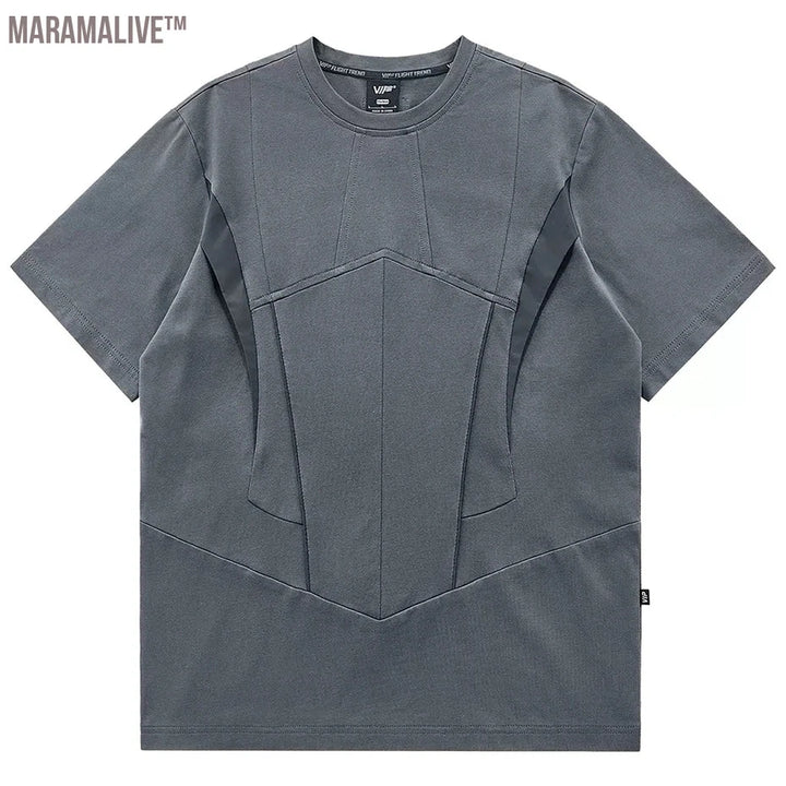 Harajuku Y2K Streetwear T-shirts Men Techwear Darkwear Hip Hop T Shirt Irregular Splicing Fashion Gray Tshirt Top Tees