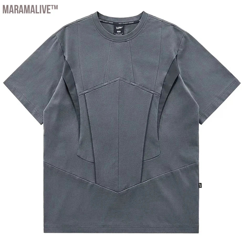 Harajuku Y2K Streetwear T-shirts Men Techwear Darkwear Hip Hop T Shirt Irregular Splicing Fashion Gray Tshirt Top Tees