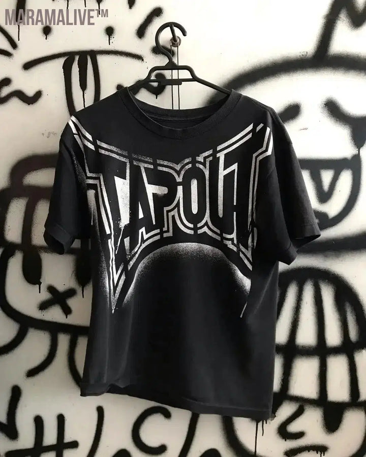 Harajuku hip-hop red skull print round neck oversized T-shirt short-sleeved gothic dark style street style versatile T-shirt