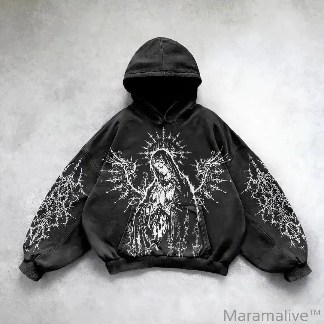 Harajuku y2k tops oversized sweatshirt hoodie 2024 goddess print hoodies women goth new couples goth streetwear gothic clothes