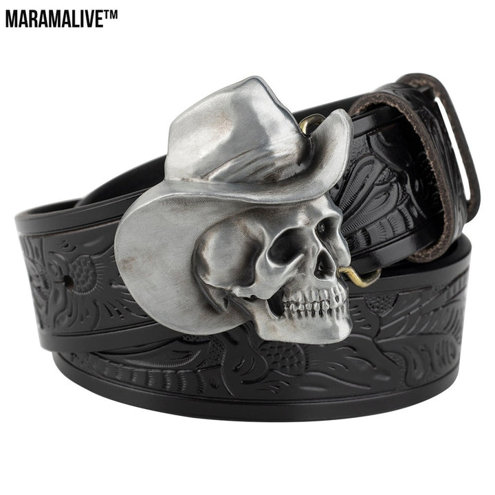 Hat Skull Alloy Belt Buckle Flower