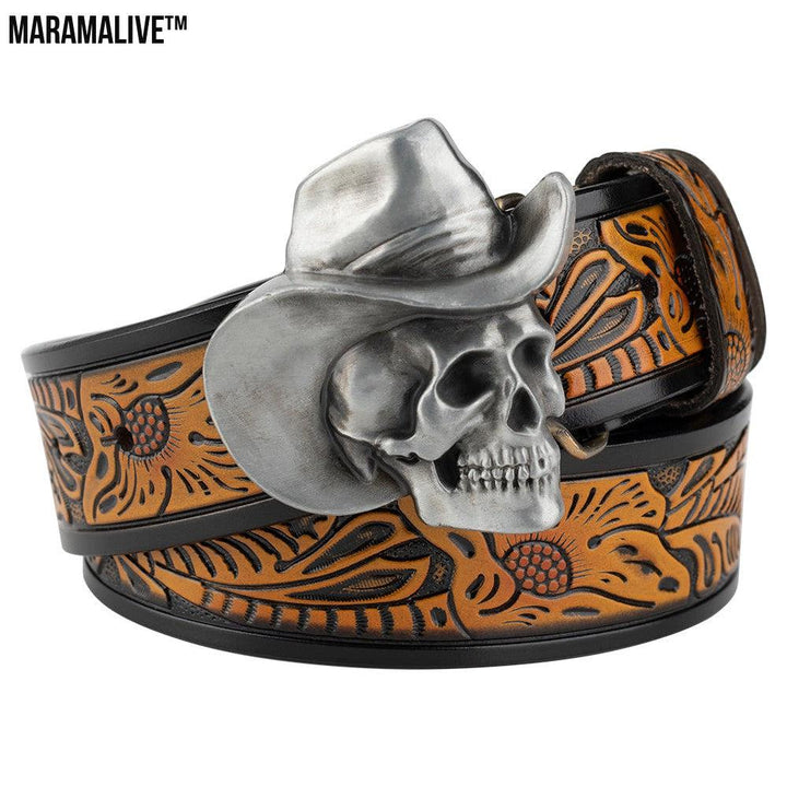 Hat Skull Alloy Belt Buckle Flower