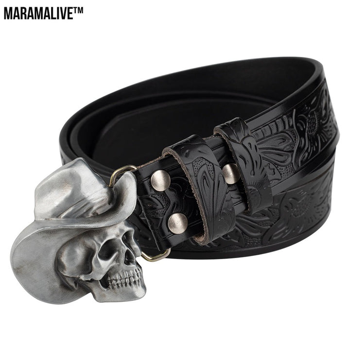 Hat Skull Alloy Belt Buckle Flower